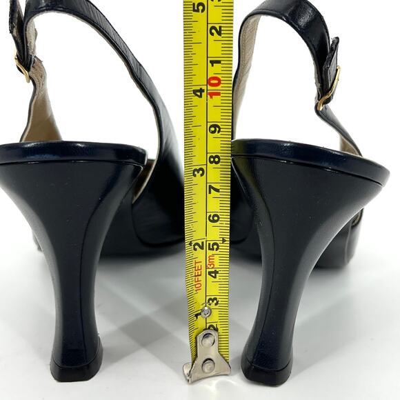 St. John Italy Black White Leather Slingback Heels Shoes Size 8 with Box - Picture 5 of 11